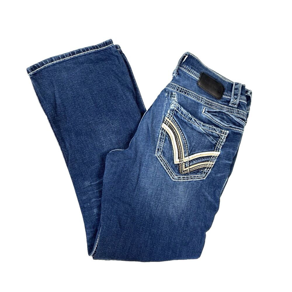 Buckle Black Fit No. 3 Jeans Mens 32x32 (30) Blue Slim Fit Bootcut Rugged Ripped